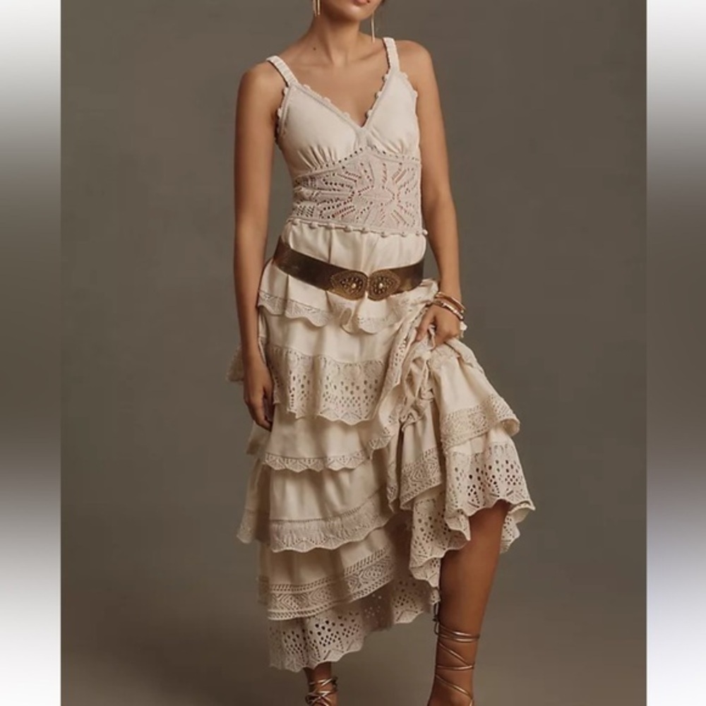 NWT Cecilia Prado Cream Lace ruffle Dress by Anthropologie - Picture 2 of 12
